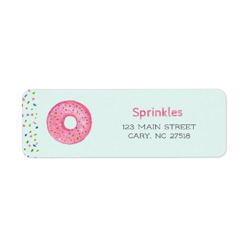 Cute pink watercolor donut return address label