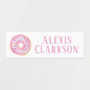 Cute Pink Watercolor Donut Sprinkles Custom Name Kids' Labels