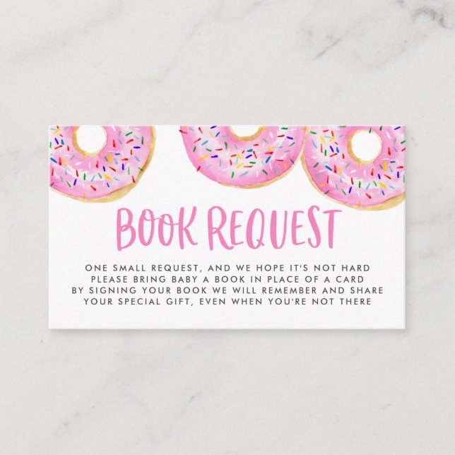 Cute Pink Watercolor Donuts Sprinkles Book Request Enclosure Card (Front)