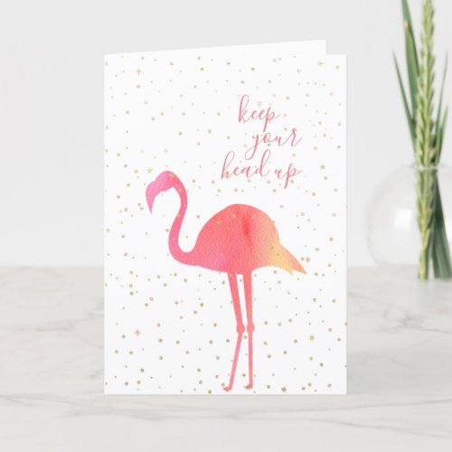 Cute Pink Watercolor Flamingo Keep Your Head Up Announcement