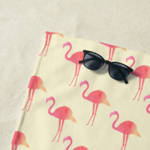 Cute Pink Watercolor Flamingo Pattern Beach Towel