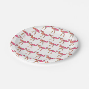 Cute Pink Watercolor Flamingos on White Paper Plates