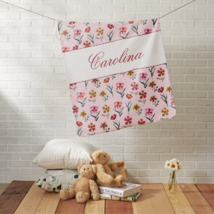 Cute Pink Watercolor Floral Girl Baby Shower Baby Blanket