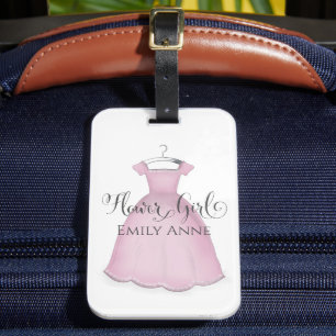 Cute Pink Watercolor Flower Girl Calligraphy Luggage Tag