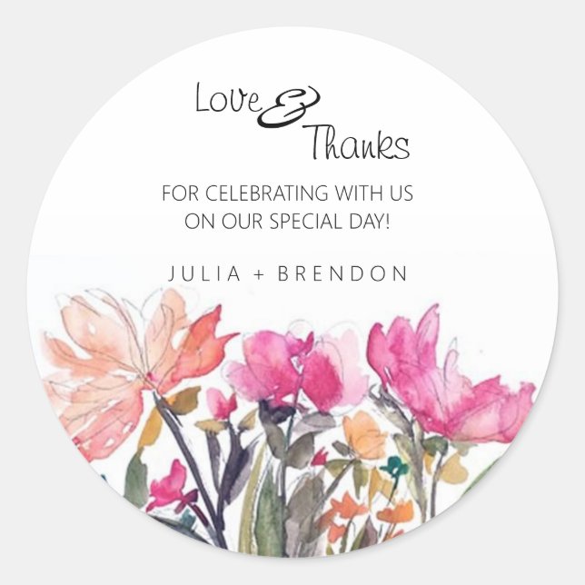 Cute Pink Watercolor Flower Stickers (Front)