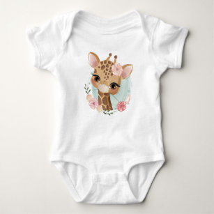 Cute Pink Watercolor Giraffe Baby Bodysuit