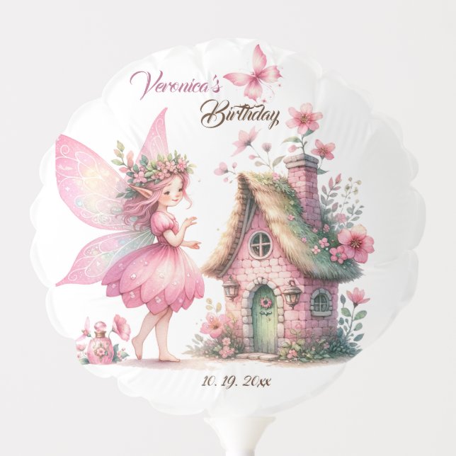 Cute pink watercolor girly castle fairy princess balloon (Front)