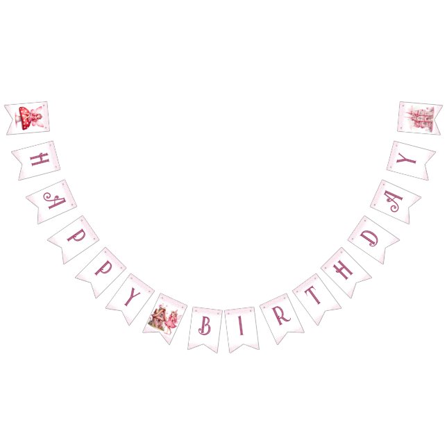 Cute pink watercolor girly castle fairy princess bunting flags (All)
