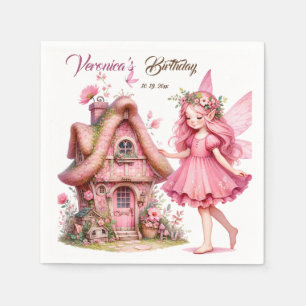 Cute pink watercolor girly castle fairy princess napkins