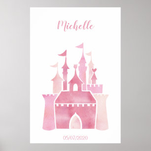 Cute pink watercolor girly castle fairy tale poster