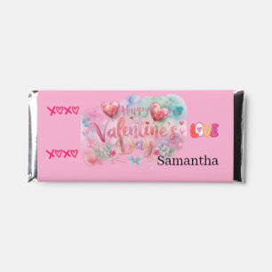 Cute Pink Watercolor Happy Valentines Day Name Hershey Bar Favors