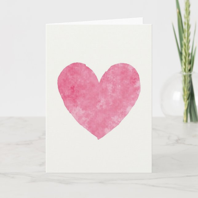 Cute Pink Watercolor Heart Card (Front)