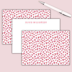 Cute Pink Watercolor Heart Pattern Personalized Note Card