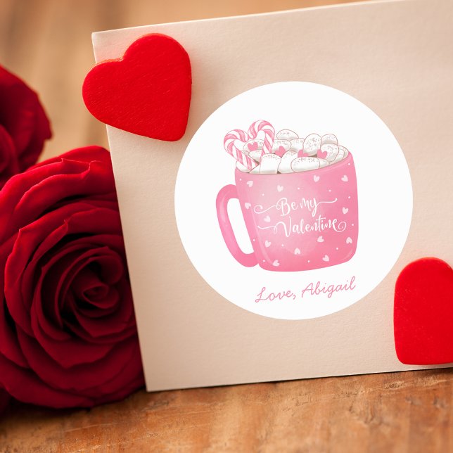 Cute Pink Watercolor Heart Valentines Classic Round Sticker (Creator Uploaded)