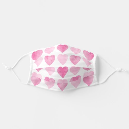 Cute Pink Watercolor Hearts Adult Cloth Face Mask