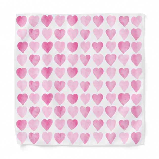 Cute Pink Watercolor Hearts Bandana (Front)