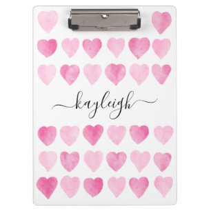Cute Pink Watercolor Hearts Clipboard