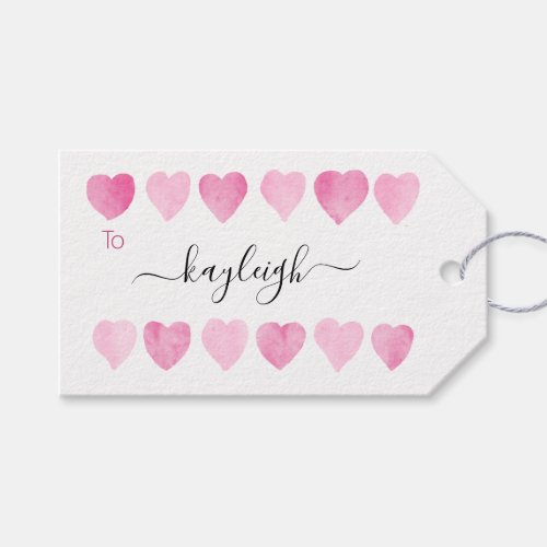 Cute Pink Watercolor Hearts Gift Tags