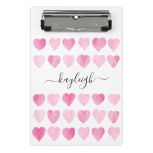 Cute Pink Watercolor Hearts Mini Clipboard