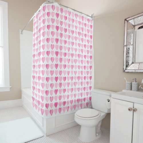 Cute Pink Watercolor Hearts Shower Curtain