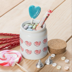 Cute Pink Watercolor Hearts Sweet Cookie Candy Jar