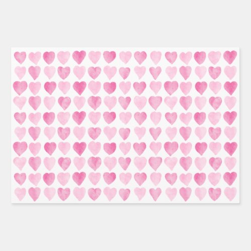 Cute Pink Watercolor Hearts Wrapping Paper Sheets