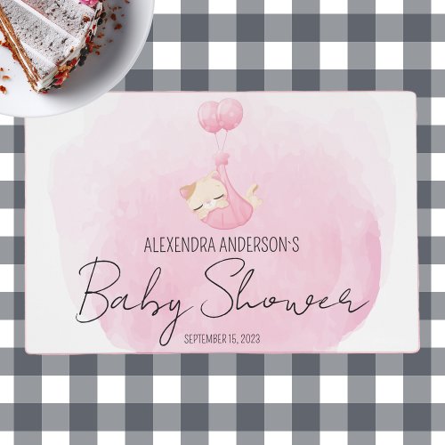  Cute pink watercolor kitten for baby girl Shower Placemat