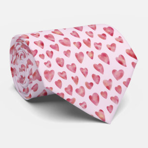 Cute Pink Watercolor Love Heart Pattern Neck Tie