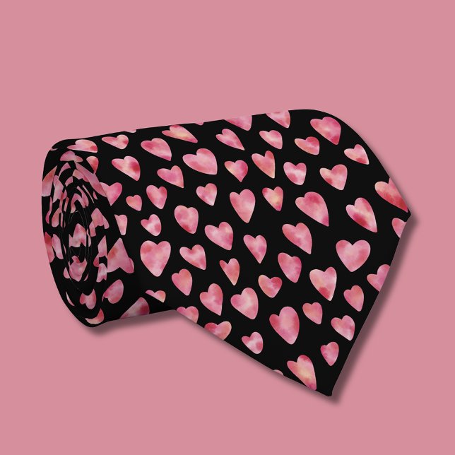 Cute Pink Watercolor Love Heart Pattern Neck Tie (Pink love heart pattern tie)