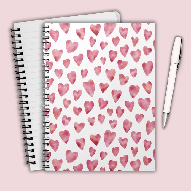 Cute Pink Watercolor Love Heart Pattern Notebook (Pink watercolor love heart notebook)