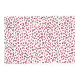 Cute Pink Watercolor Love Heart Pattern Placemat