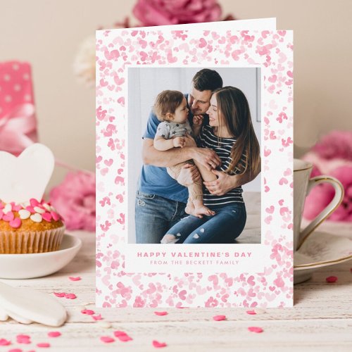 Cute Pink Watercolor Love Hearts Valentines Day Holiday Card
