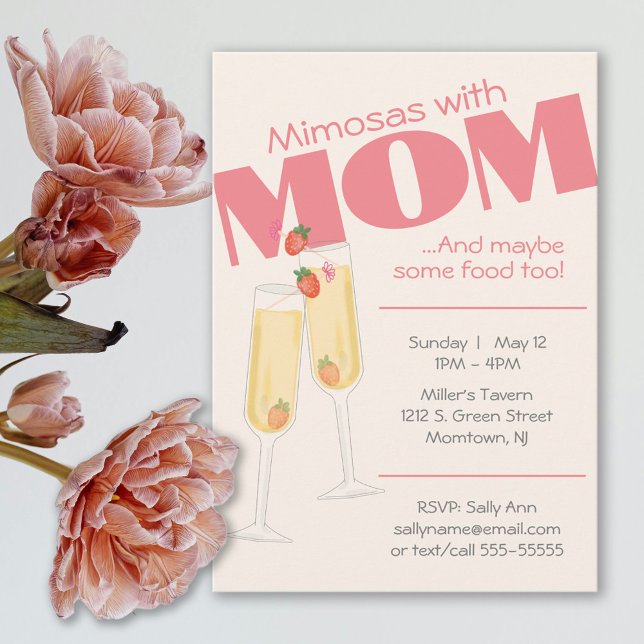 Cute Pink, Watercolor Mimosas Mothers Day Invitation (Creator Uploaded)