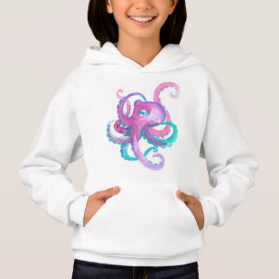 Cute Pink watercolor Octopus Hoodie