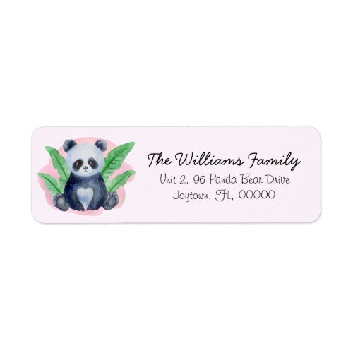 Cute Pink Watercolor Panda Return Address Label