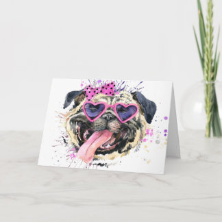 Cute Pink Watercolor Pug Card