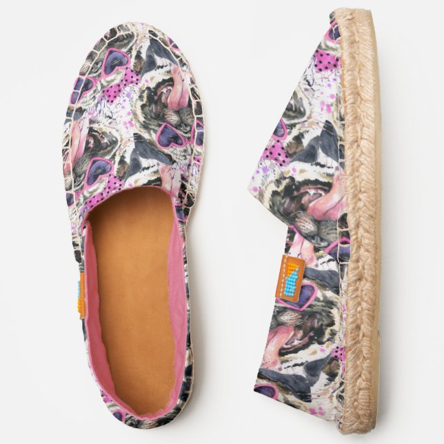 Cute Pink Watercolor Pug Espadrilles (Side)