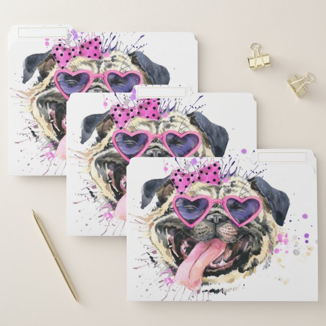 Cute Pink Watercolor Pug File Folder (Set)