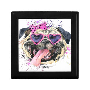 Cute Pink Watercolor Pug Gift Box