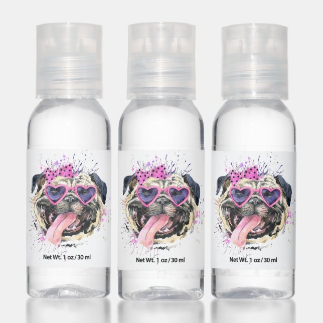 Cute Pink Watercolor Pug Hand Sanitizer (Set)