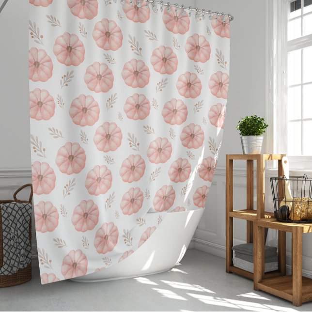 Cute Pink Watercolor Pumpkin Fall Shower Curtain (Cute Pink Watercolor Pumpkin Fall Shower Curtain)