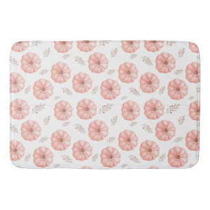 Cute Pink Watercolor Pumpkin Fall Shower Curtain Bath Mat