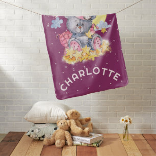 Cute Pink Watercolor Sleepy Bear Baby Nursery Baby Blanket