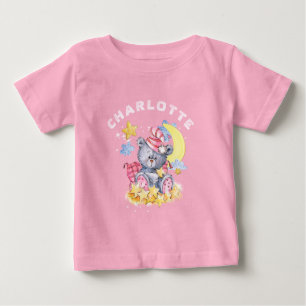 Cute Pink Watercolor Sleepy Bear Baby T-Shirt