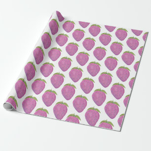 Cute pink watercolor strawberry wrapping paper