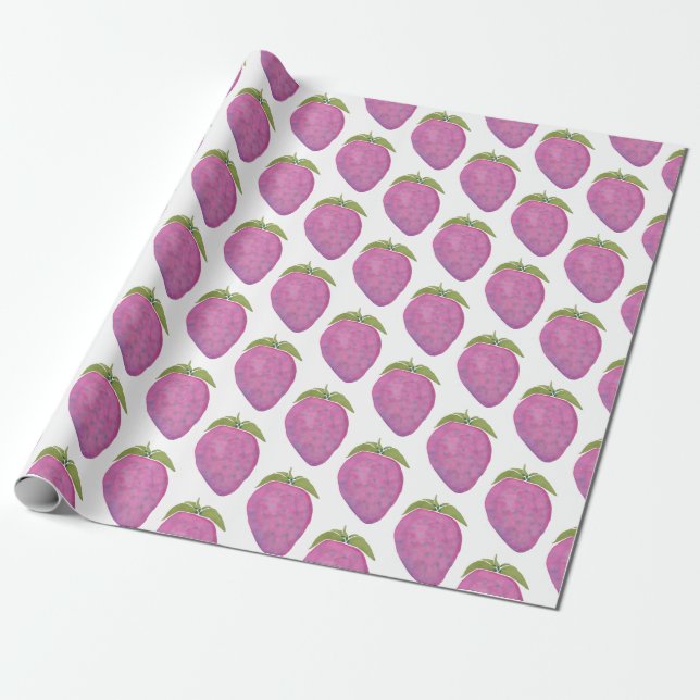 Cute pink watercolor  strawberry wrapping paper (Unrolled)