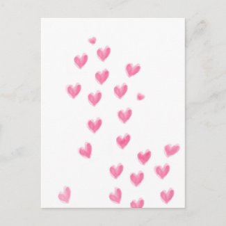 Cute Pink Watercolour Hearts Postcard