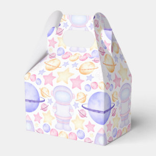 Cute Pink Watercolour Space Astronauts Birthday Favor Boxes
