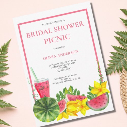 Cute Pink Watermelon Bridal Shower Picnic  Invitation