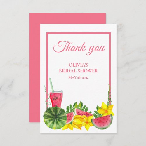 Cute Pink Watermelon Bridal Shower  Thank You Card